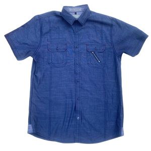 Drill Blue Slim Fitting Short Sleeve Button Up Shirt Mens Large